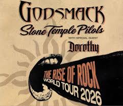Godsmack and Stone Temple Pilots will co-headline "The Rise of Rock" North American tour in 2026, featuring special guest Dorothy. The tour runs from May 10 in Bristow, VA, to September 26 in Nampa, ID, playing at amphitheaters across the U.S. and Canada. Tickets are currently on sale through Ticketmaster